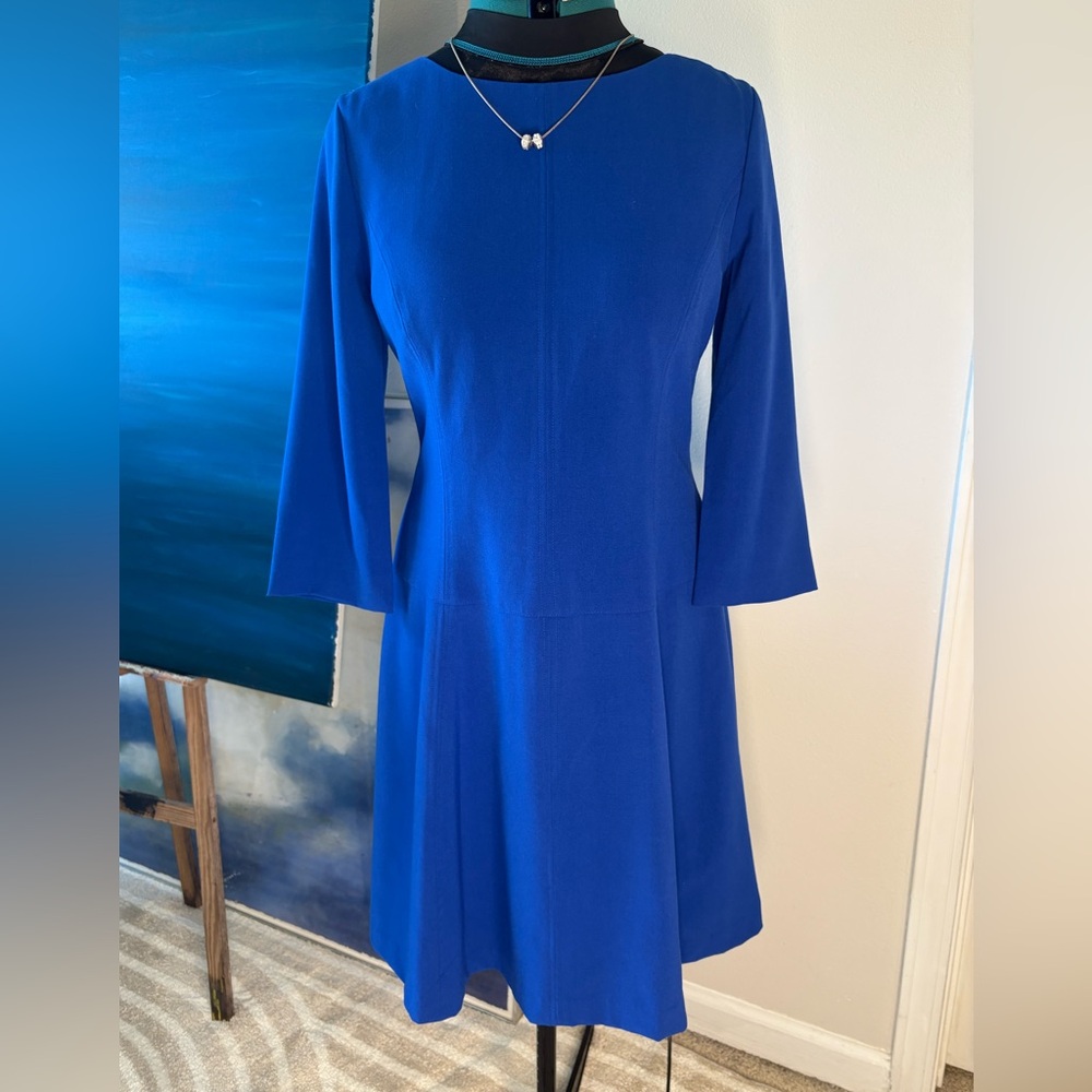 Tahari ASL Royal Cobalt Blue Long Sleeve Dress Size 12